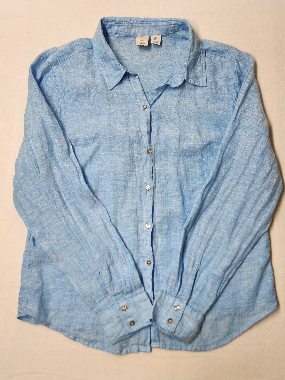 Joie 100% Linen Sky Blue Long Sleeve Button Down Shirt Large L Coastal Chic Boho